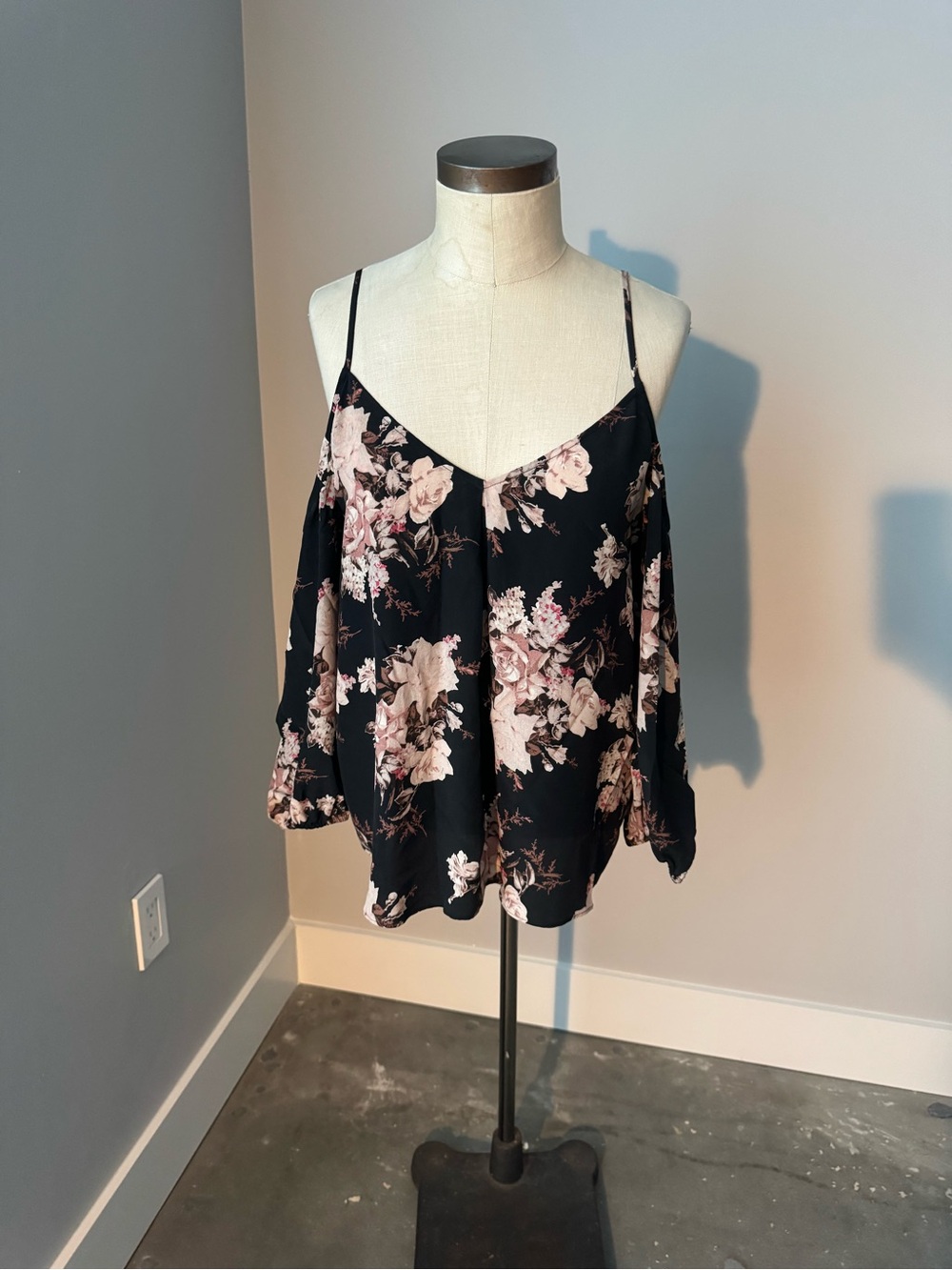 Joie Black Floral Cold-Shoulder Cami Top